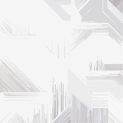 Abstract Geometric Pattern with White and Light Gray Lines and Shapes Creating a Sense of Digital Glitch and Futuristic Technology on a Bright Background