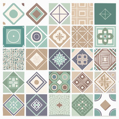 Mosaic of Geometric and Floral Patterns in Muted Earth Tones with a Repeat Grid Layout and Minimalist Design Aesthetic
