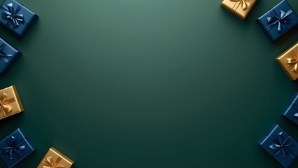 Minimal Christmas Banner with Copy Space, Elegant Gift Boxes, and Holiday Decorations on Dark Background