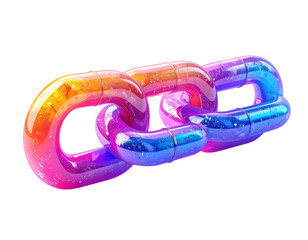 A vibrant, glossy chain links rendered with colorful gradients on black