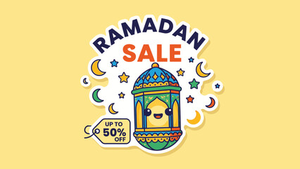 Obraz premium Ramadan sale banner with lantern and stars