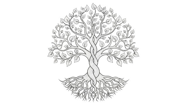Detailed Illustration of a Tree with Roots.