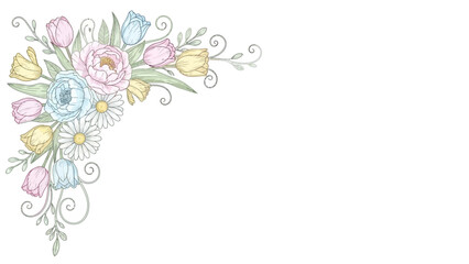 Colorful Floral Illustration with Pastel Flowers.