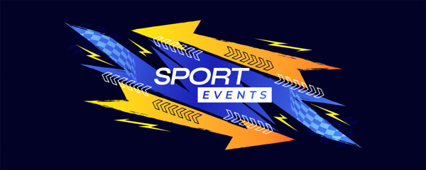 Fototapeta premium Dynamic Sport Background with Blue and Orange Gradient Brush Strokes, Thunderbolts, Moving Arrows in Speed Concept