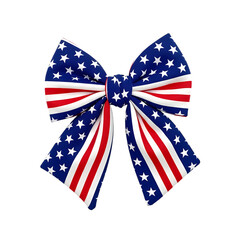 Patriotic American Flag Ribbon Bow for Holiday Decoration, Isolated Subject