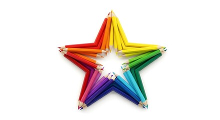 Vibrant spectrum of colored pencils forming a star, symbolizing creativity and artistic inspiration