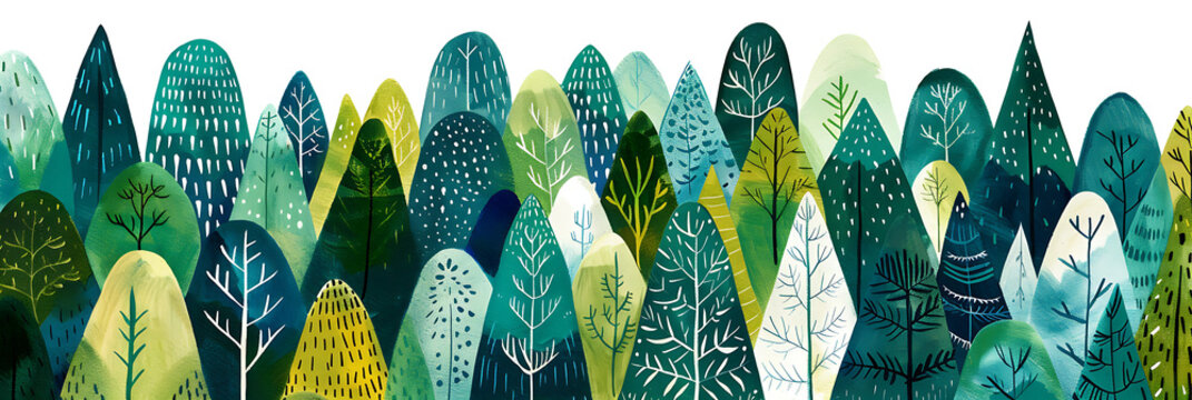 Watercolor Hand Drawn Forest Trees Illustration Background for Nature and Ecology Concept with Abstract Art Style Banner

