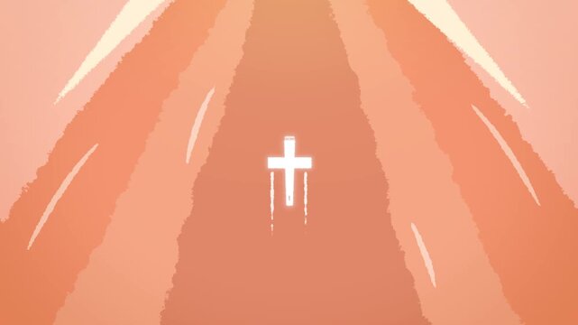 Anime Style Top View of an Airplane Soaring Over Red Wave Clouds Toward a Glowing Star Animation Loop