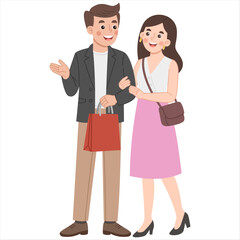 Fototapeta premium Illustration of a couple talking while carrying shopping bags