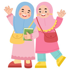 Illustration of Two Muslim Girls with Hijabs