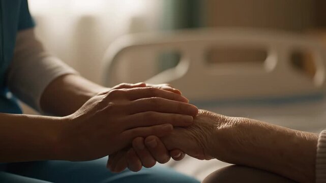 Healthcare Worker Holding Patient Hand.