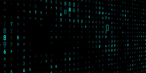 A modern design for digital wallpaper design. Concept business background. Abstract technical background of neon numbers on black. Illustration of the concept of a hacker. Computer code data. Vector.