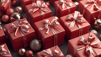 3D Rendered Christmas Gift Boxes with Elegant Ribbons on Minimal Background