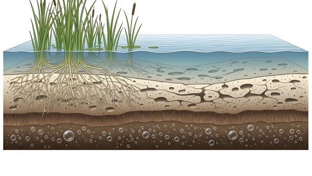 3D Illustration &mdash; Wetland cross-section