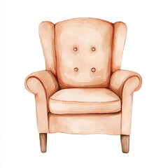 Watercolor Illustration of a PeachColored Wingback Armchair.