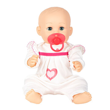 Cute doll with pacifier isolate on white background