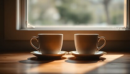 Two Coffee Cups Symbolizing Love And Togetherness