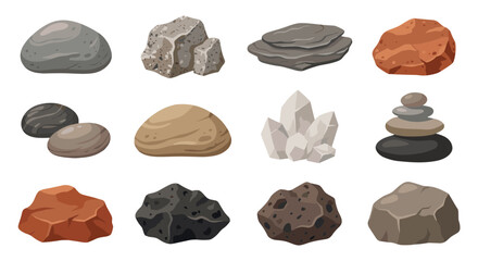 A diverse collection of natural rocks, stones, and minerals, showcasing smooth pebbles, rough textures, and sparkling crystals, ideal for geology and nature-themed designs