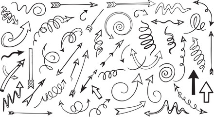 Obraz premium A large collection of hand-drawn doodle arrows in various styles and directions, perfect for graphic design elements.