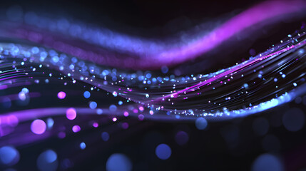 Futuristic abstract technology background with glowing blue digital waves and data particles, modern 3D render.