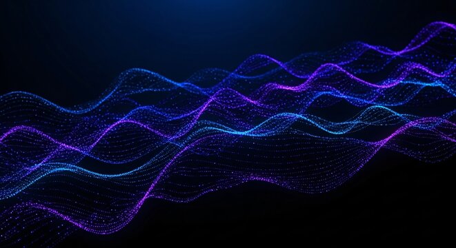 Abstract Digital Waveform Visualization with Vibrant Purple Blue Light Lines and Dynamic Data Flow Illustration for Technology and Innovation Themes - Powered by Adobe