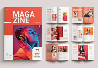Magazine Layout with Red Accents