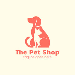 Creative Negative Space Dog and Cat Pet Shop Logo Design Vector