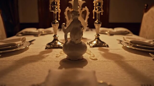 Elegant Dining Table Setting with Glowing Candles and Classic D?cor at Night