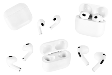 set of white wireless headphones isolated