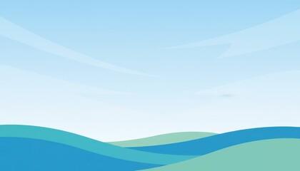 Obraz premium Serene minimalist landscape with blue rolling hills and pale sky background illustration.