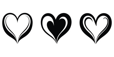 black silhouettes of hearts vector illustration collection of love symbols romantic design elements for valentines day greeting cards wedding invitations and decorative projects.