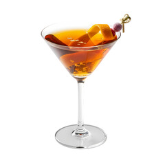 Elegant orange cocktail in a martini glass with garnish, background removal cut-out