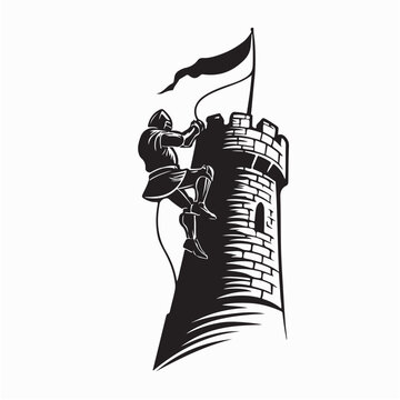 Knight Climbing Castle Tower Image Vector Isolated on white Background