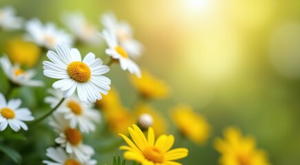 Many white and yellow flowers in a field