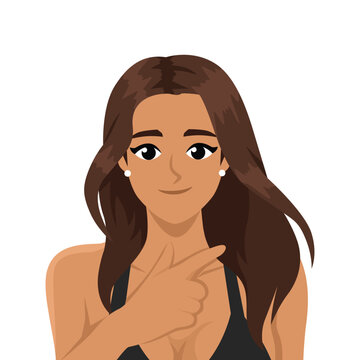 Woman Pointing Sideways with Confident Expression. Flat Vector character illustration