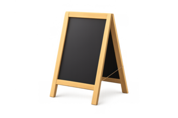 Empty standing a-frame sign with a black board and clear background, perfect for custom text or promotions