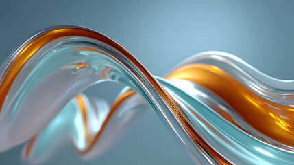 Silver liquid abstract background with colorful flowing curves in light blue and orange tones