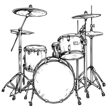 Elegant Silhouette Drum Kit, Simplistic Striking | Clean, isolated vector art for creative projects.
