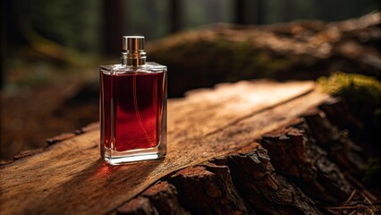 Bottle of perfume atop wood