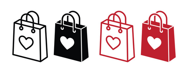 shopping bag with heart outline and glyph icon sign. Paper bag icon. heart design shopping bag. 