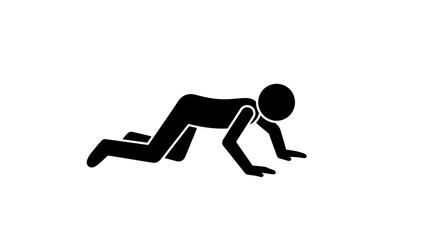 Obraz premium Stick Figure Cartoon Man Crawling on Hands and Knees, Depicting Movement or Searching on Isolated White Background.
