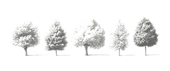 Vector White And Black Artistic Nature Organic Tree Shapes Collection Isolated on White