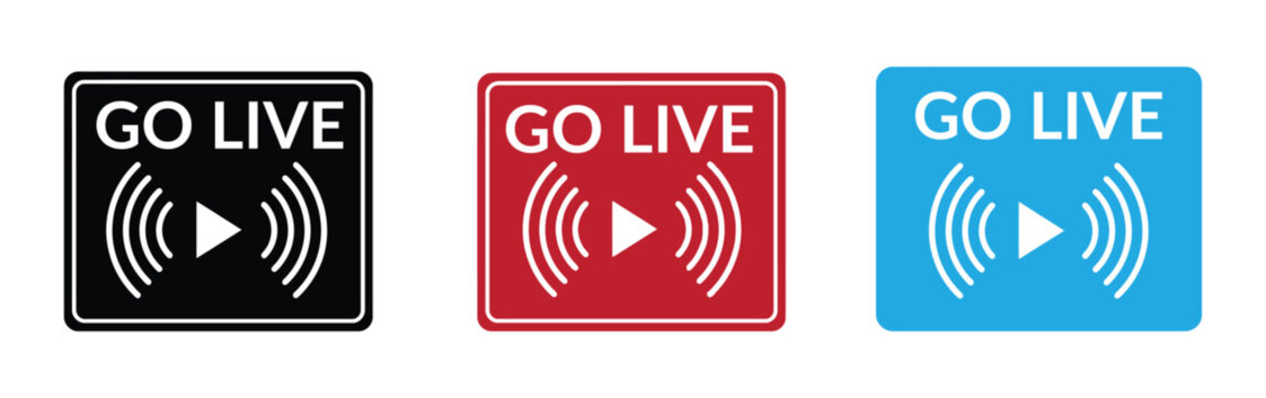 Go live icon vector set illustration. Go live icons in for streaming and online broadcasts. Start recording and online event signs. Online video broadcast symbols. Social media recording sign
