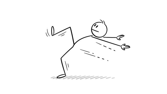 Stick Figure Man Falling Backwards or Slipping with Surprised Expression on Isolated White Background