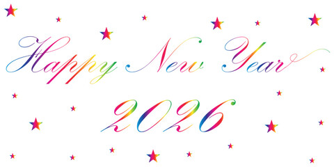 Obraz premium Happy New Year 2026 poster design with fireworks on clean background. New year banner and poster design best for greetings and social media use.