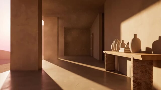 Elegant Architectural Animation Showcasing Interior Hallway With Sunlight And Minimalist D?cor