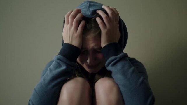 A portrait capturing the raw emotion of a person in distress, emphasizing the weight of sadness and the need for support  Stock Video