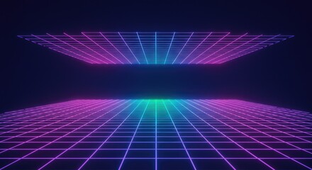 Abstract grid structure with glowing lines in a futuristic digital space