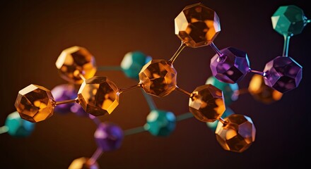 Abstract molecular structure design with golden geometric shapes and connections