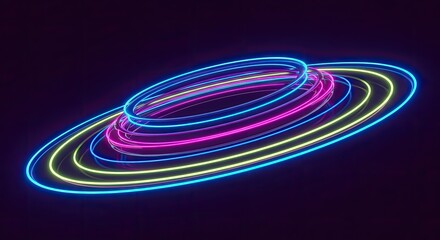 Abstract neon rings glowing against dark background futuristic design